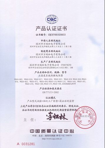 WH60系列產品CQC認證證書